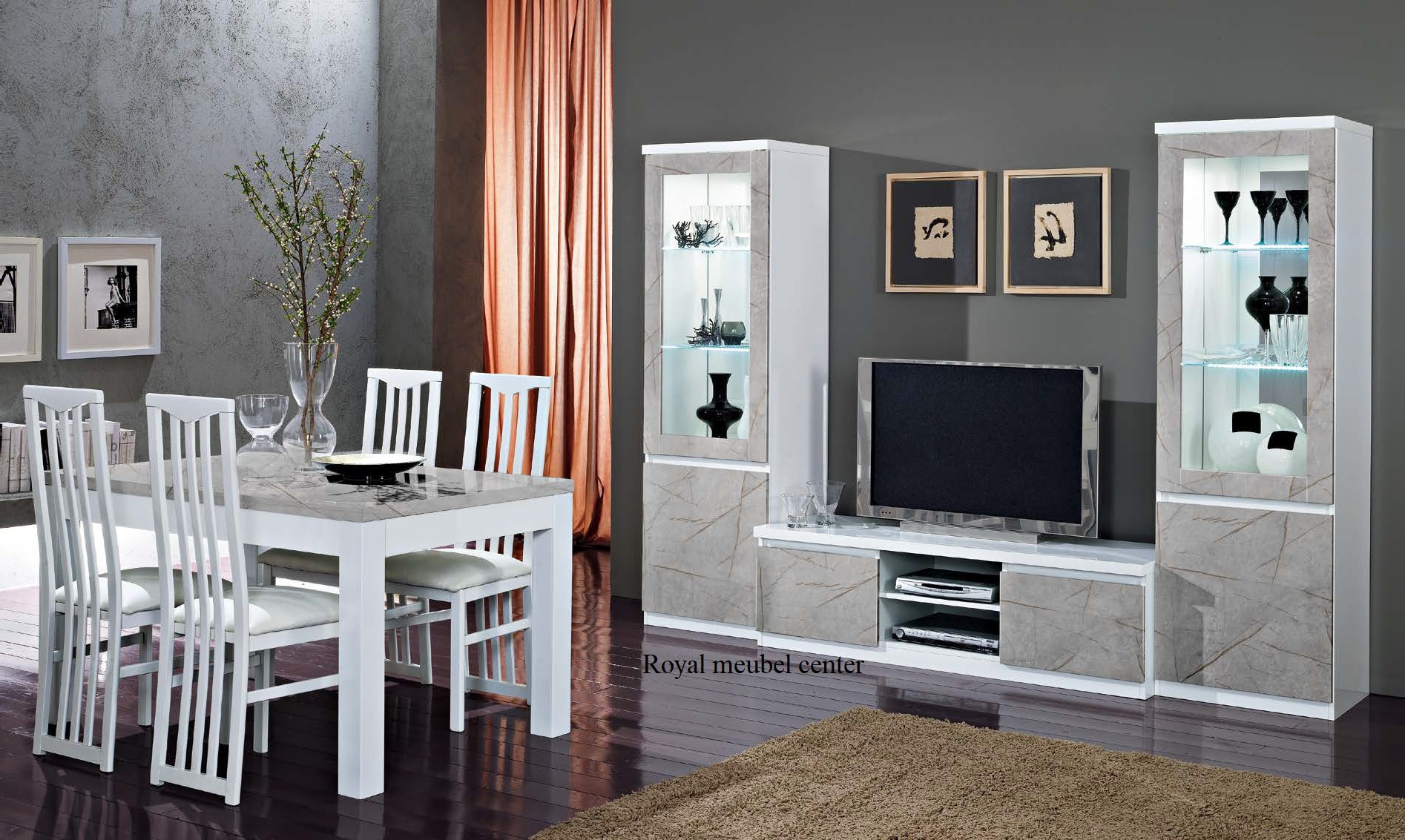 maandelijks Oppervlakkig voetstappen Tv meubel Forever hoogglans marmer grijs wit - TV plasma Tafels - Royal  Boxspring Swiss Bedden