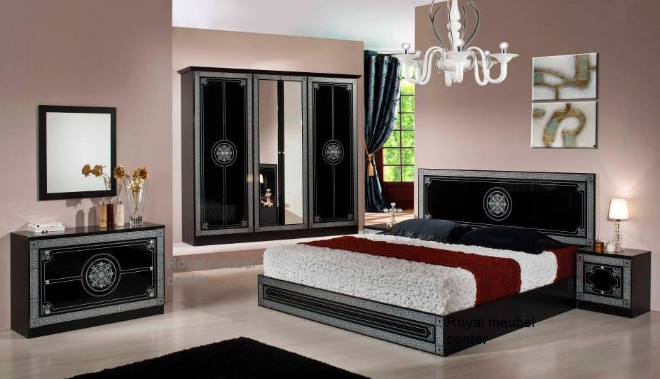 Slaapkamer klassiek hoogglans zwart bari set - Complete Slaapkamers - Royal Boxspring Swiss Bedden