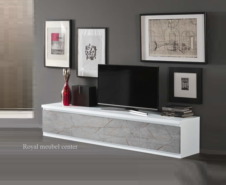 Schaap hond logica Tv meubel Forever XL hoogglans marmer grijs wit 220 cm - TV plasma Tafels -  Royal Boxspring Swiss Bedden